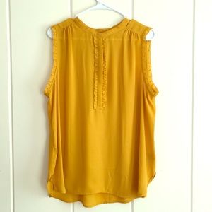 Goldenrod Yellow Ruffled Button Sleeveless Blouse